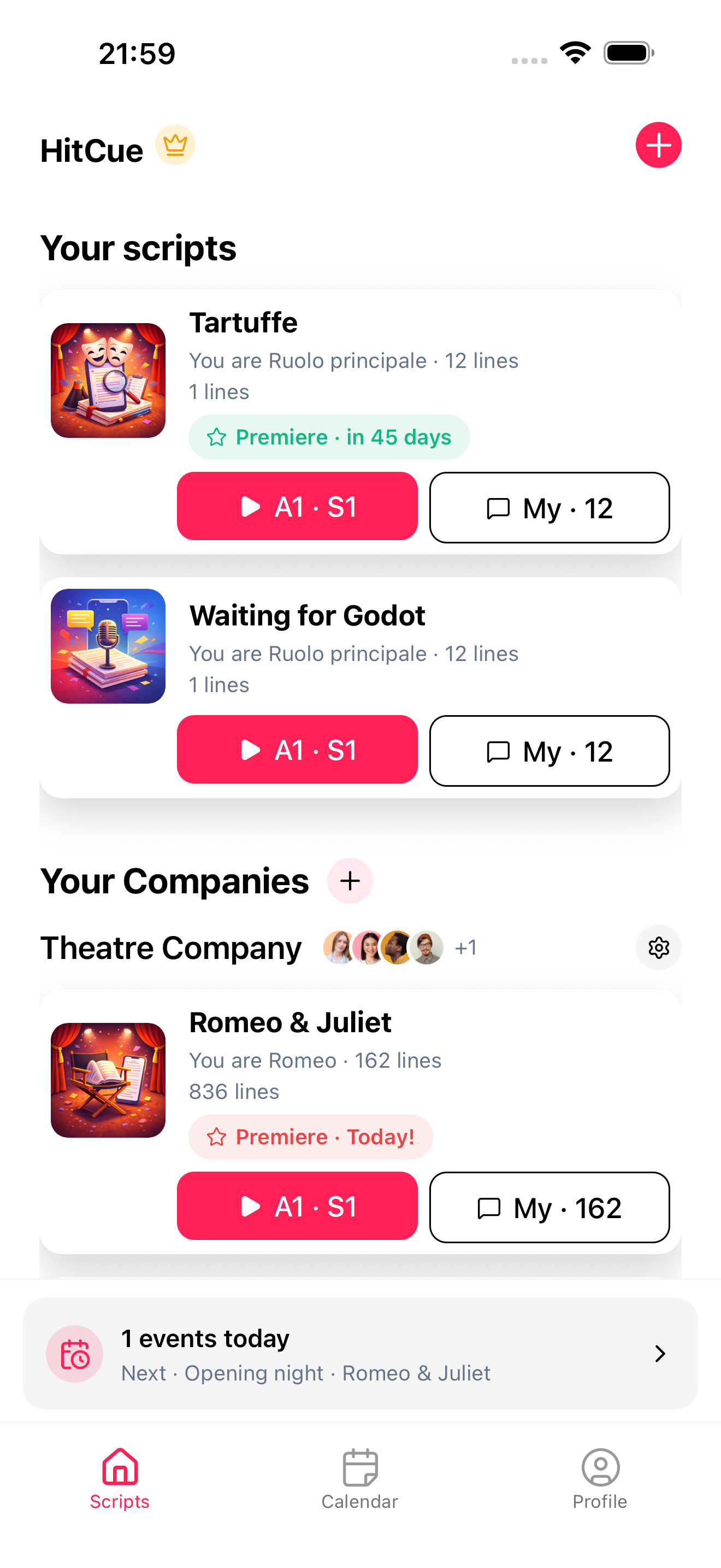 HitCue script library for theatre actors